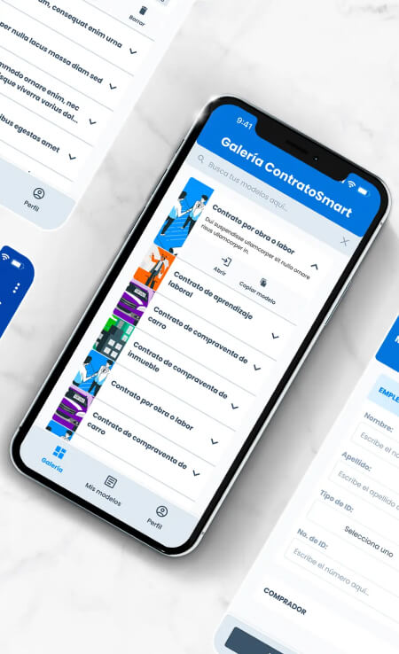 Colombian project in legal field. Application to easily create and fastly fill contracts in any device. In desktop version, the user can create personalized contract models with different clauses and variables.