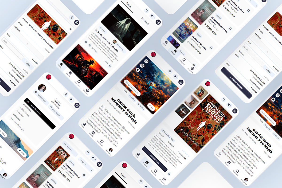 Realismagico book marketplace UI design | main screens for mobile