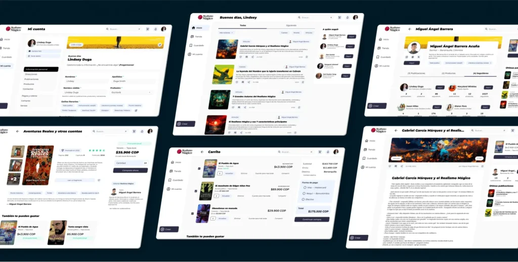 Realismagico book marketplace UI design | 6 main screens for desktop