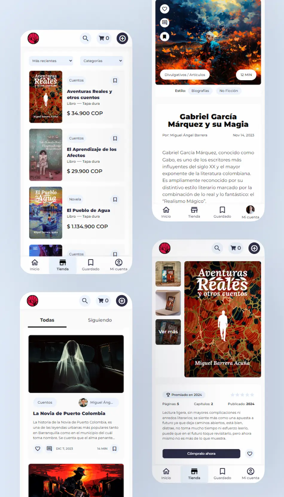 Realismo Magico UI design | 4 main screens for mobile